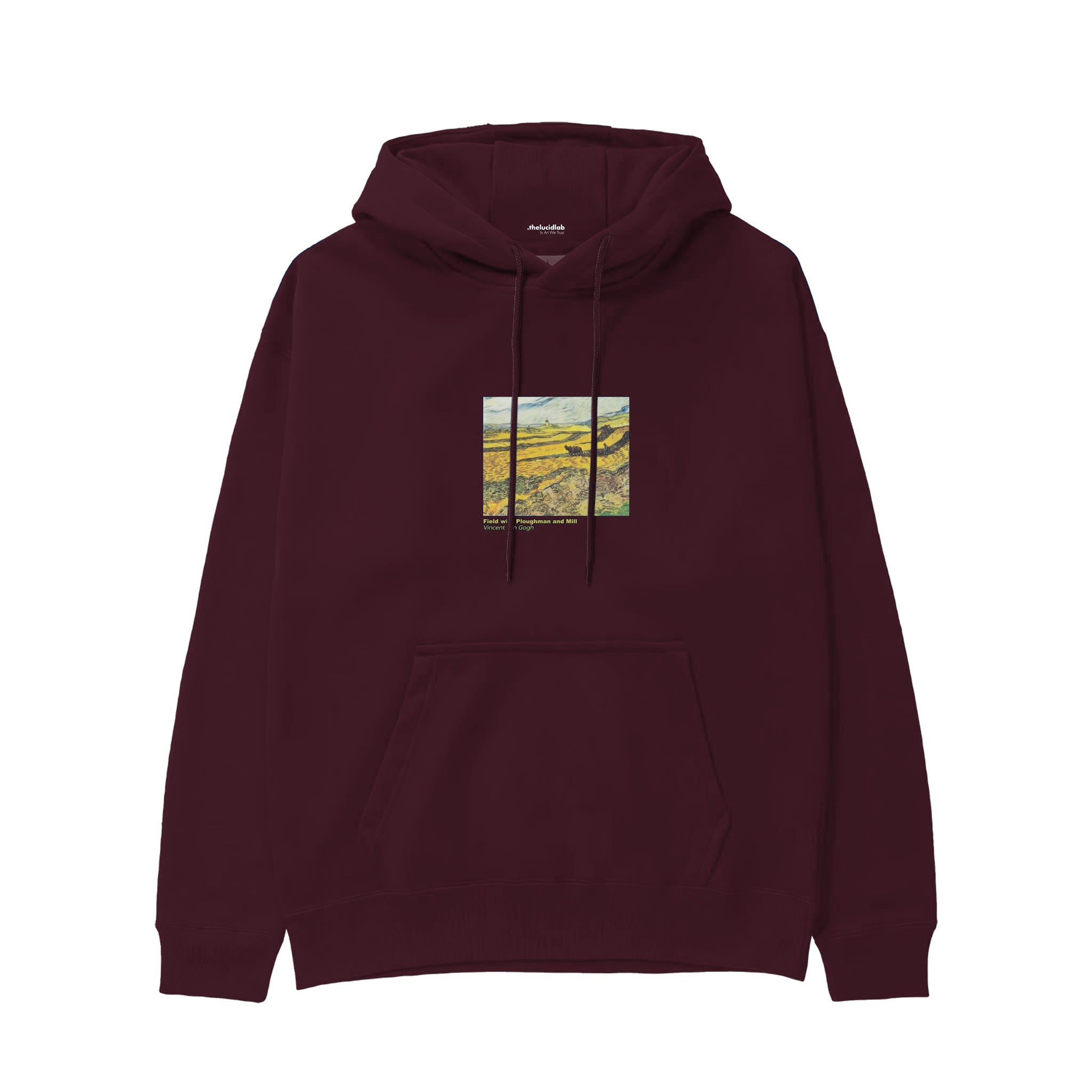 Field with Ploughman and Mill Hoodie — Bordo — Görsel 1
