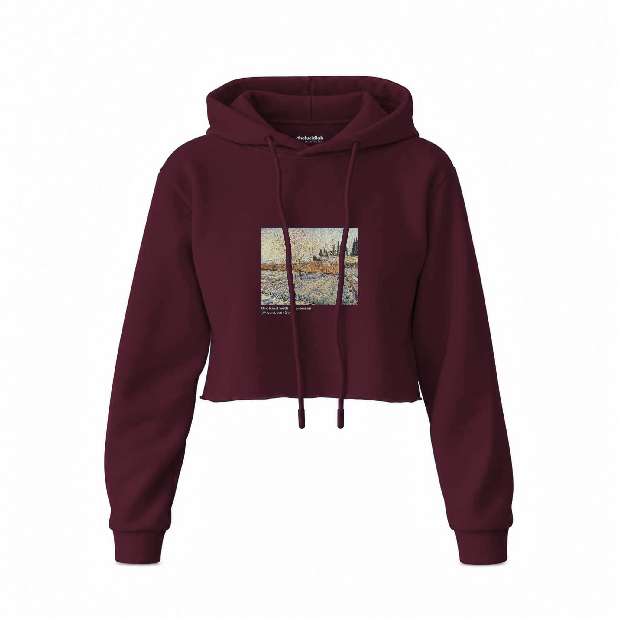 Orchard with Cypresses Crop Hoodie — Bordo — Görsel 1