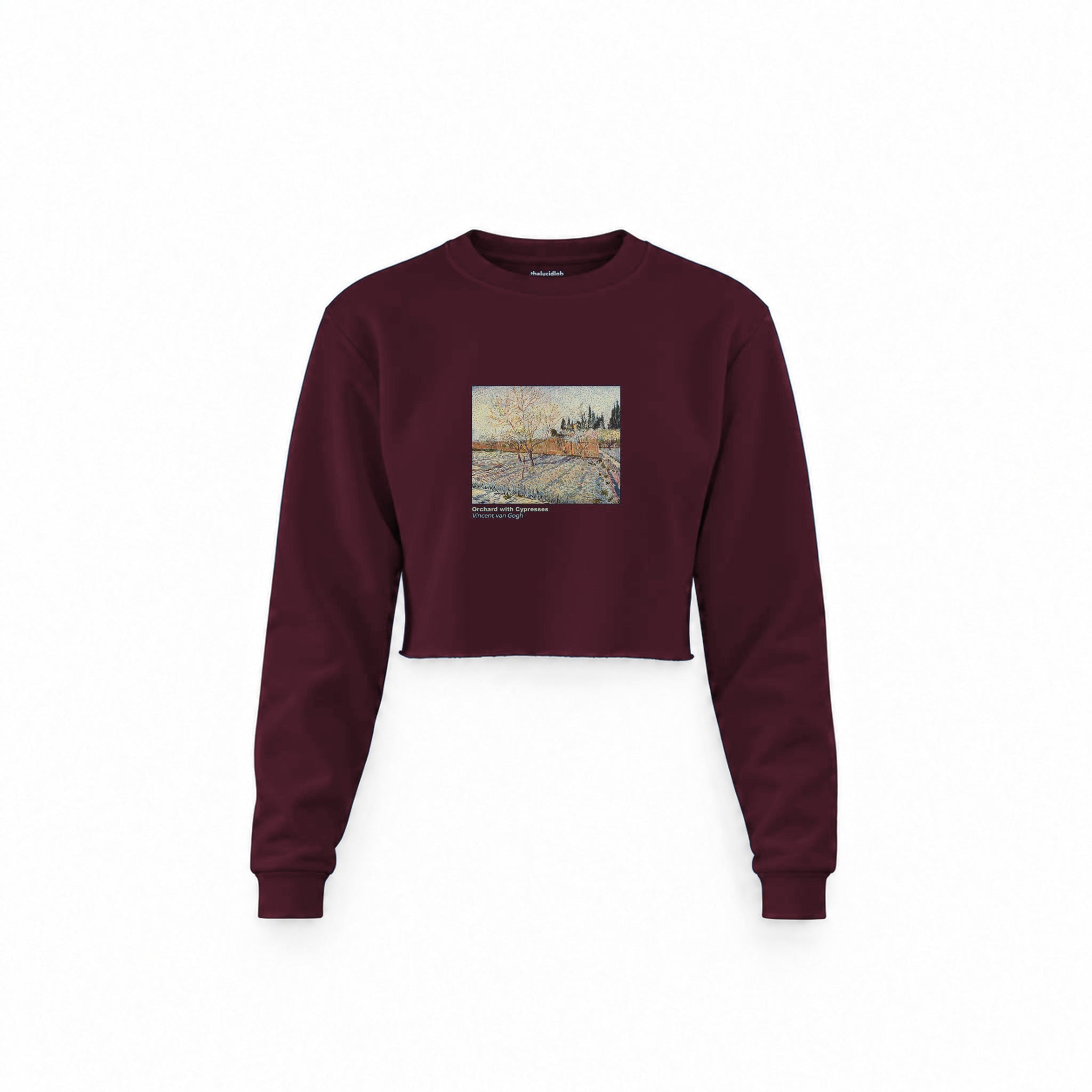 Orchard with Cypresses Crop Sweatshirt — Bordo — Görsel 1