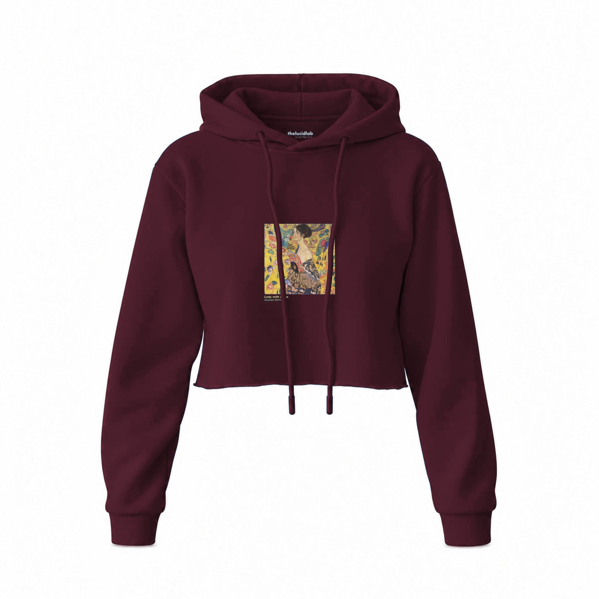 Lady with a Fan Crop Hoodie — Bordo — Görsel 1