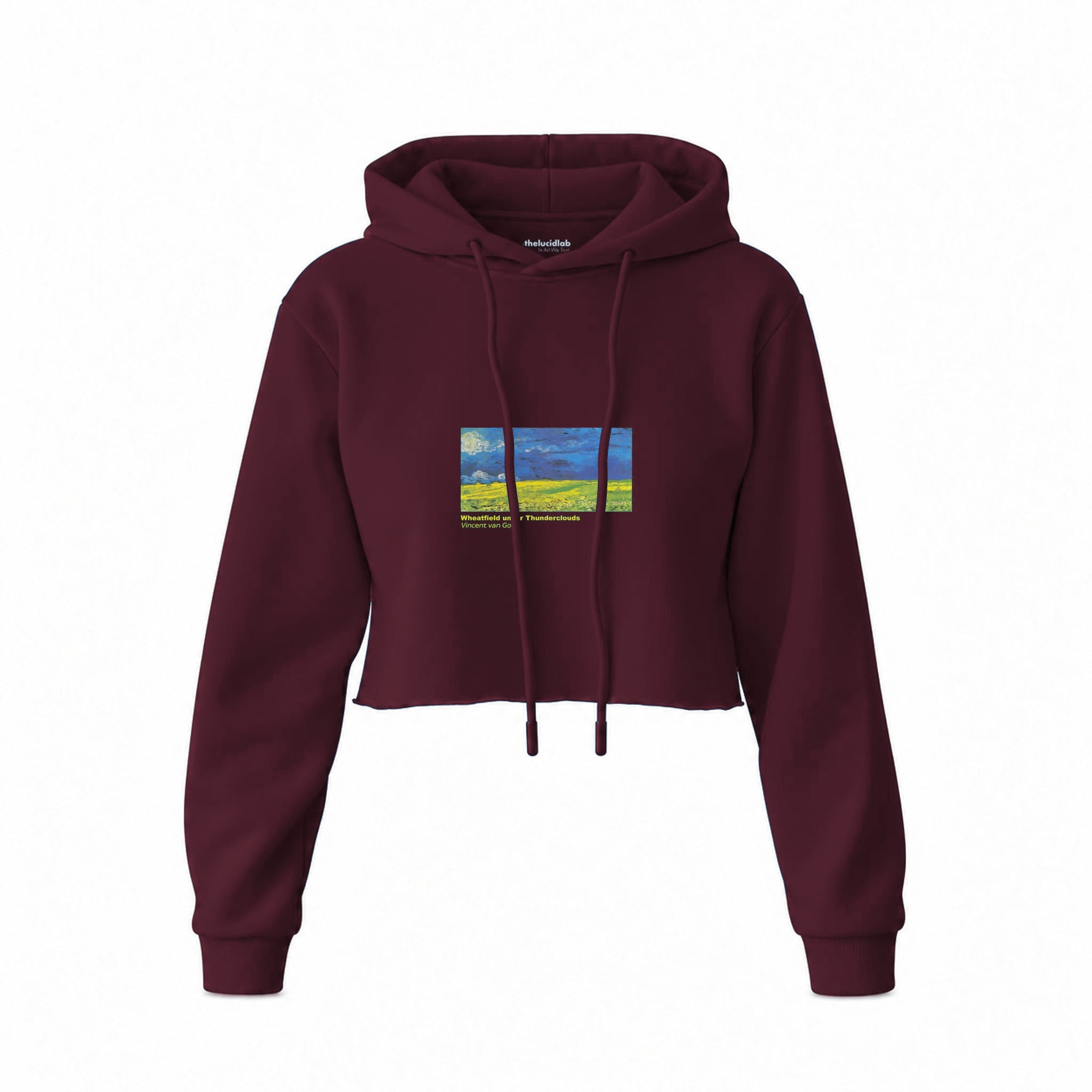 Wheatfield under Thunderclouds Crop Hoodie — Bordo — Görsel 1