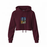 Road with Cypress and Star Crop Hoodie — Bordo — Görsel 1