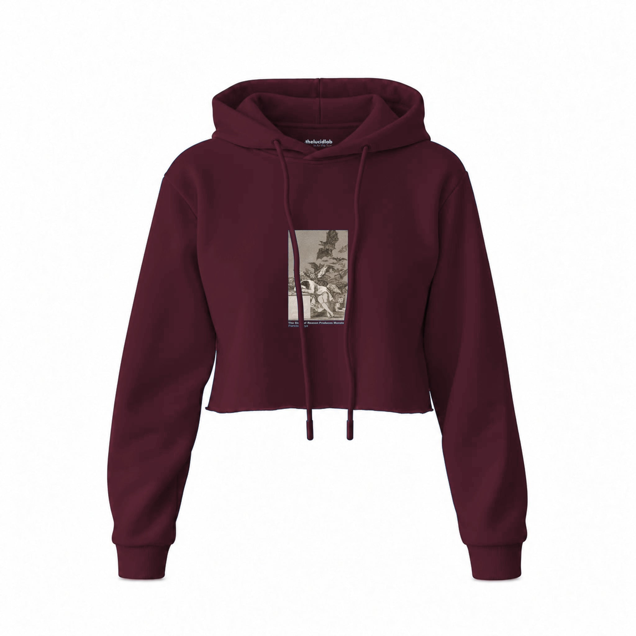 The Sleep of Reason Produces Monsters Crop Hoodie — Bordo — Görsel 1
