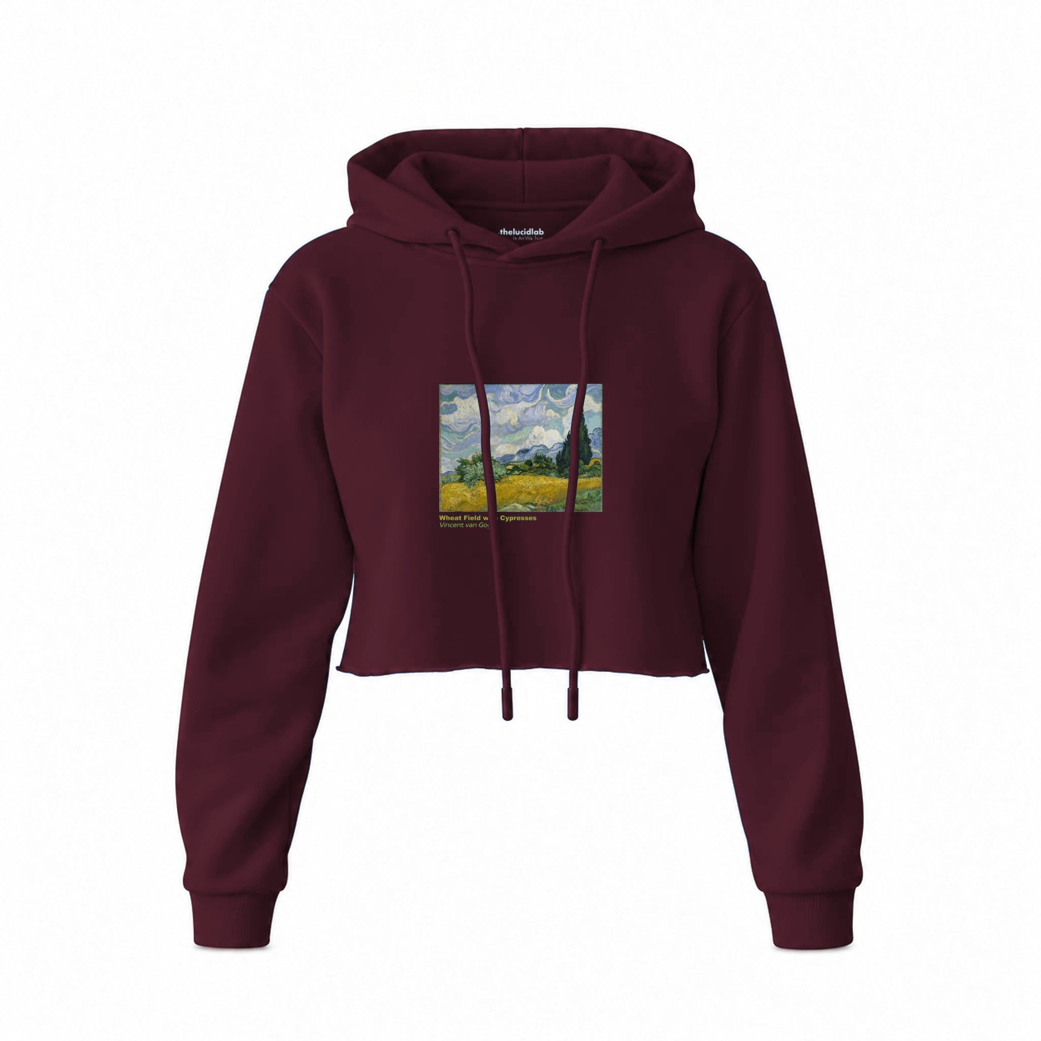 Wheat Field with Cypresses Crop Hoodie — Bordo — Görsel 1