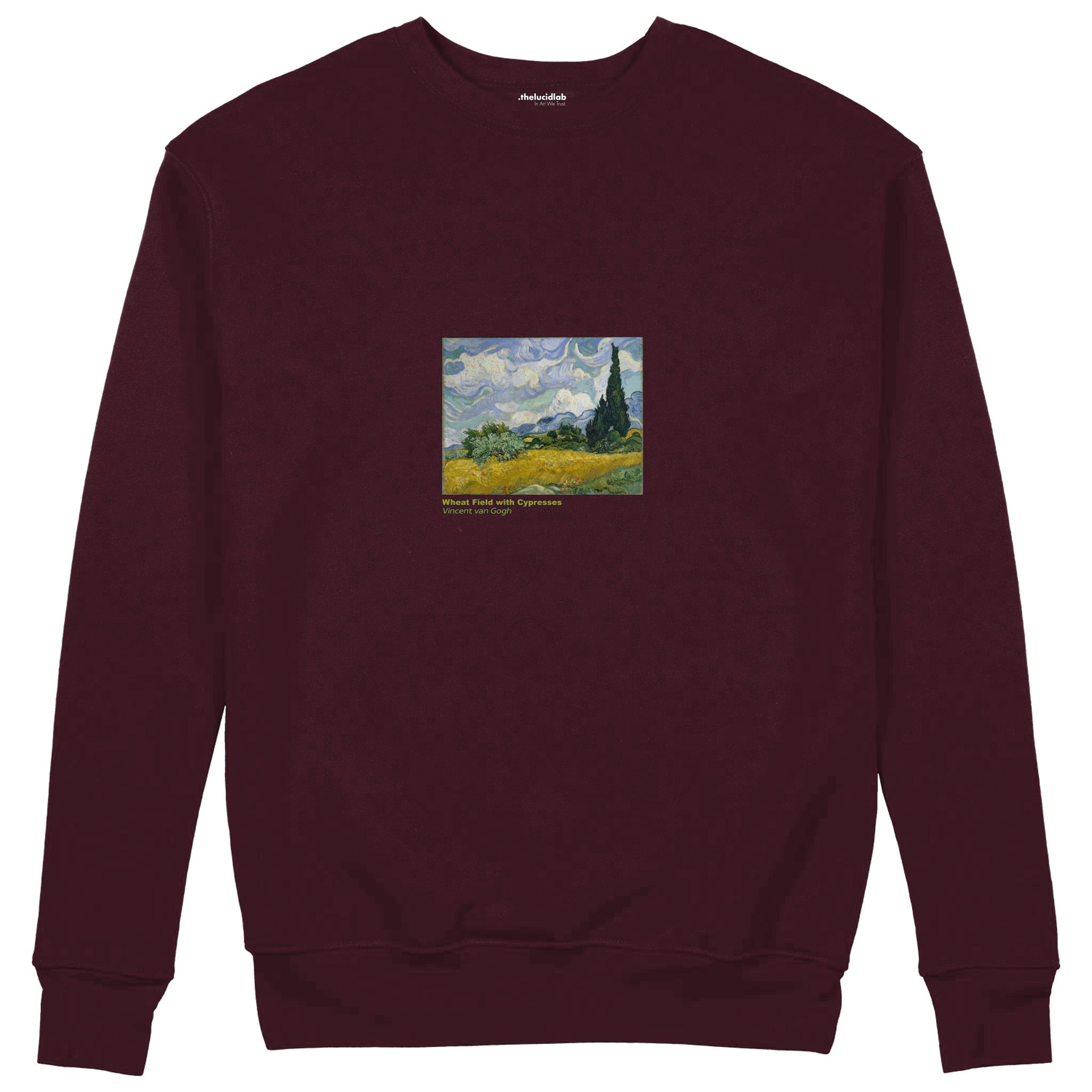 Wheat Field with Cypresses Sweatshirt — Bordo — Görsel 1
