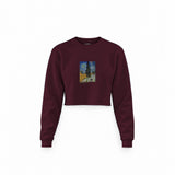 Road with Cypress and Star Crop Sweatshirt — Bordo — Görsel 1