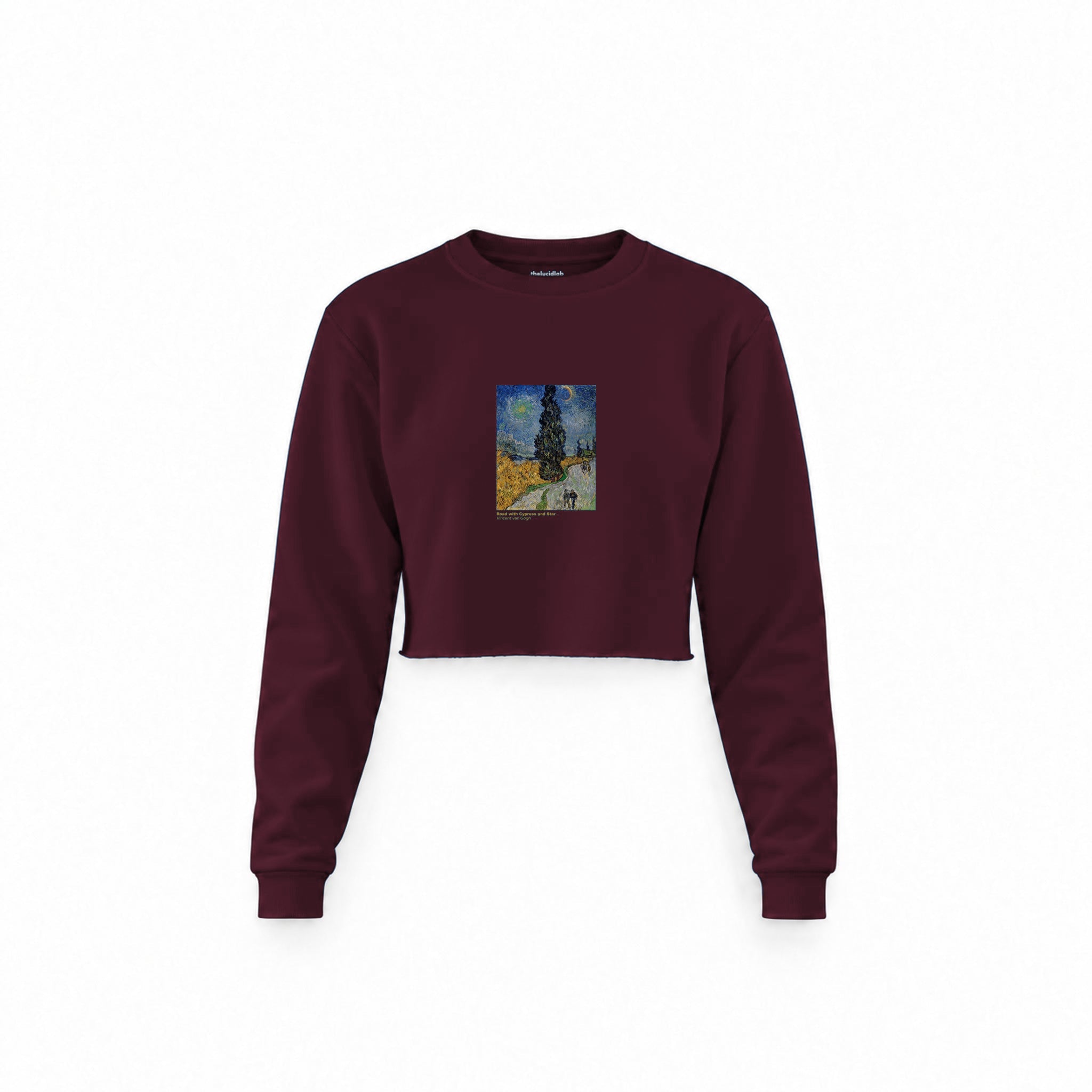 Road with Cypress and Star Crop Sweatshirt — Bordo — Görsel 1