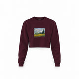 Wheat Field with Cypresses Crop Sweatshirt — Bordo — Görsel 1