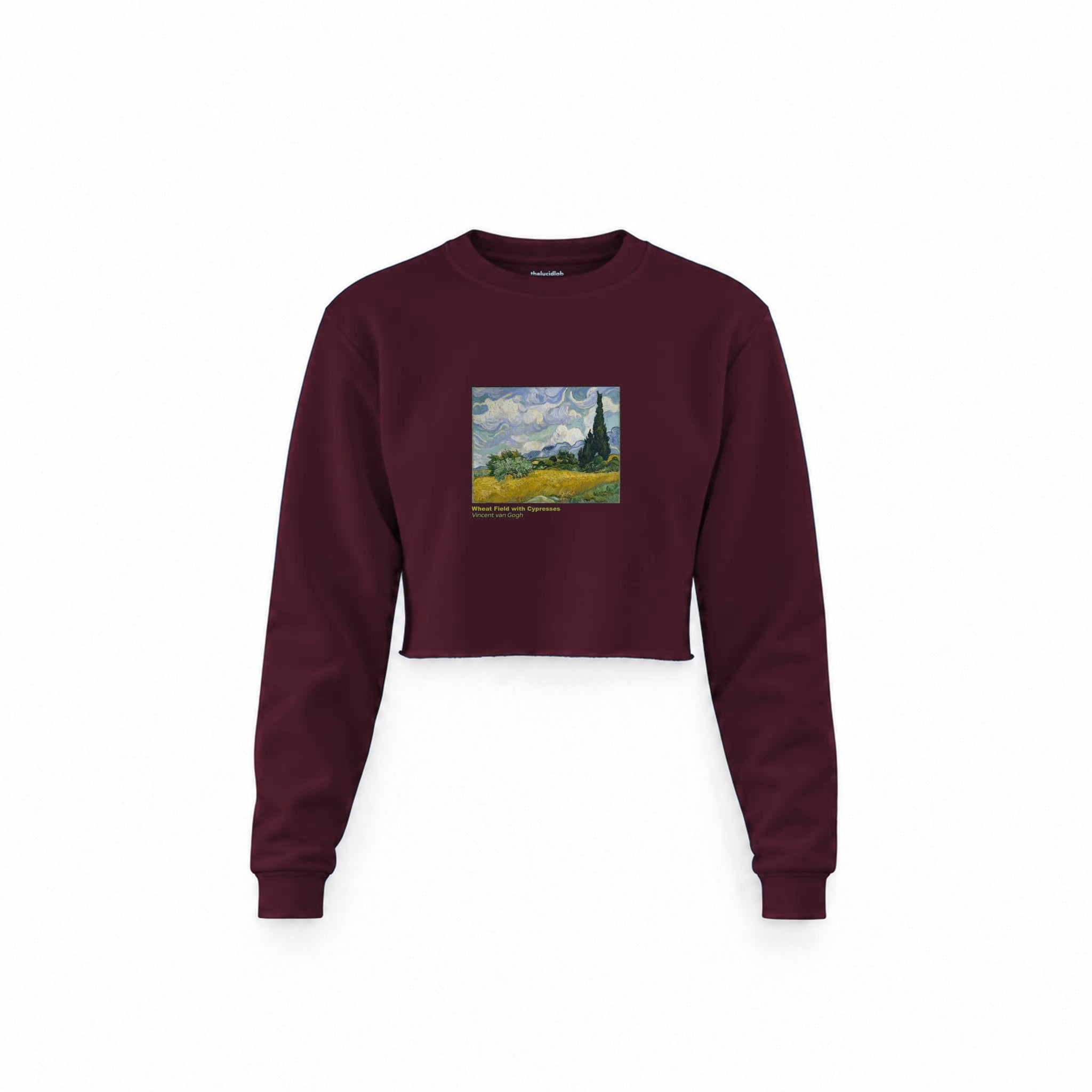Wheat Field with Cypresses Crop Sweatshirt — Bordo — Görsel 1