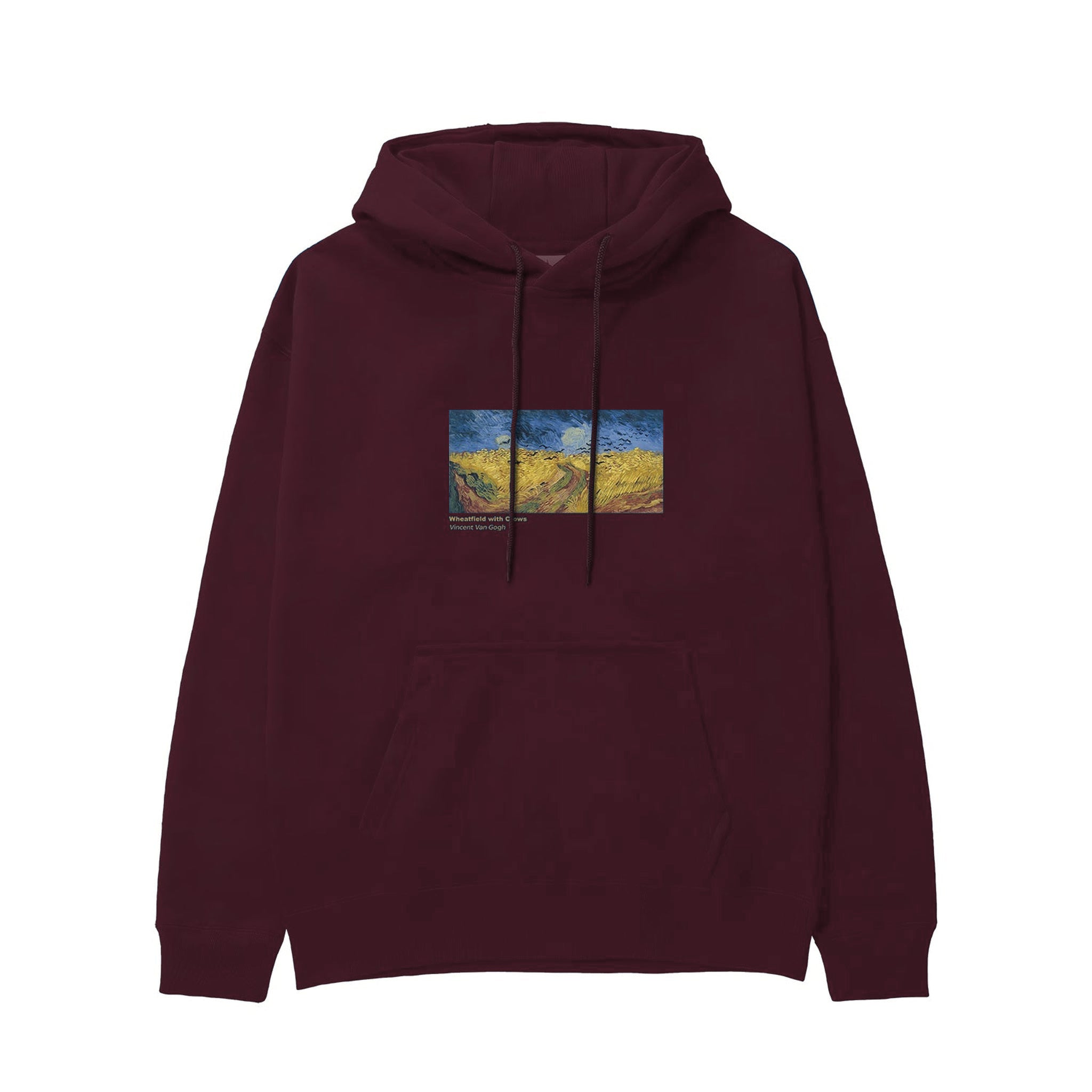 Buğday Tarlası ve Kargalar Hoodie — Bordo — Görsel 1