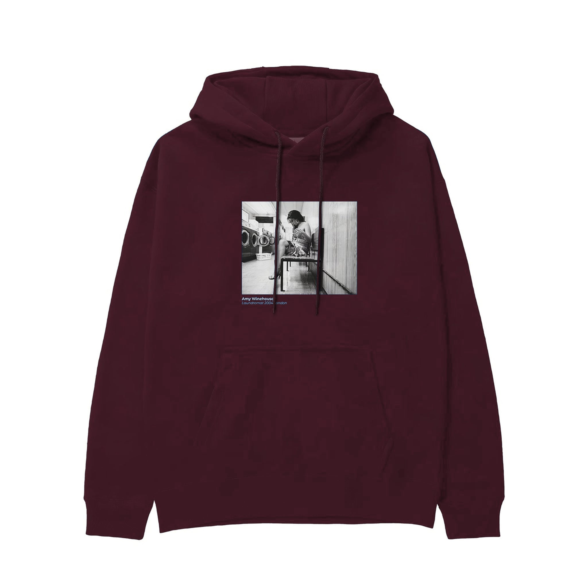 Amy Winehouse at the laundromat 2004 Hoodie — Bordo — Görsel 1