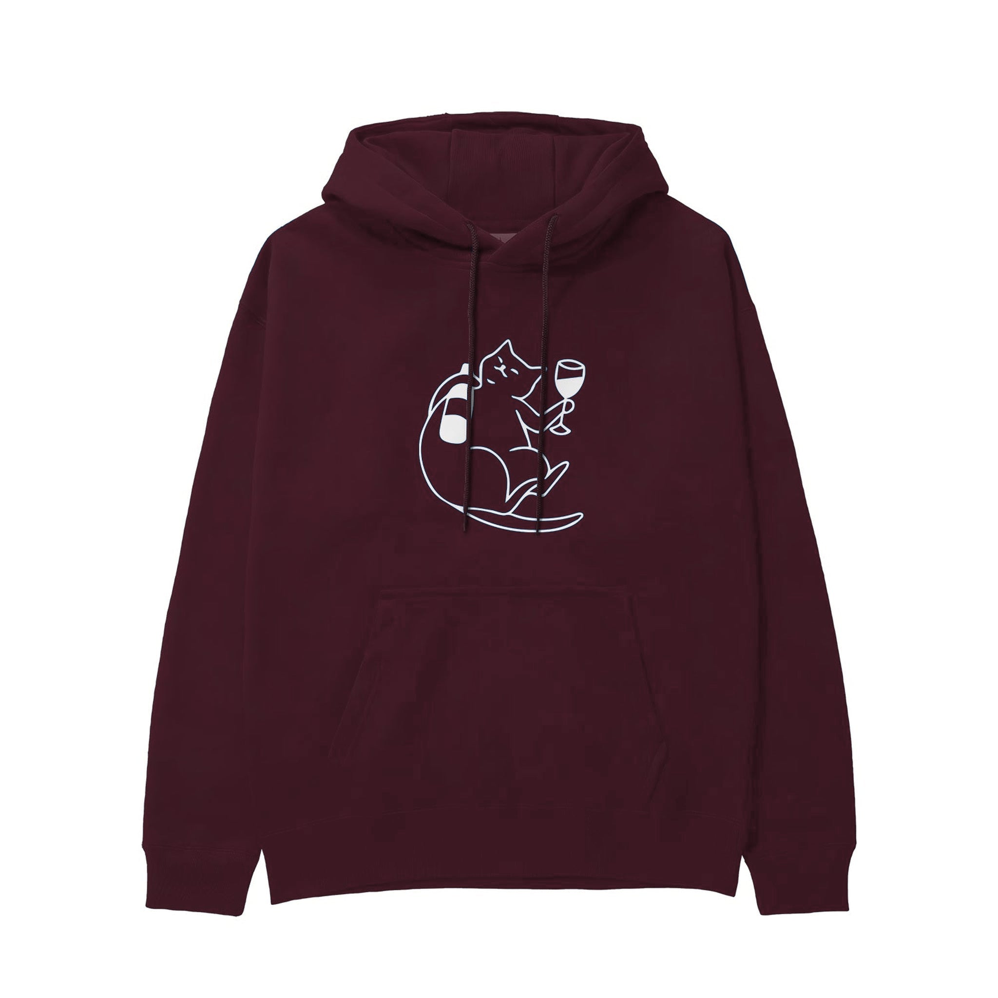 Wine Lover Cat Hoodie — Bordo — Görsel 1