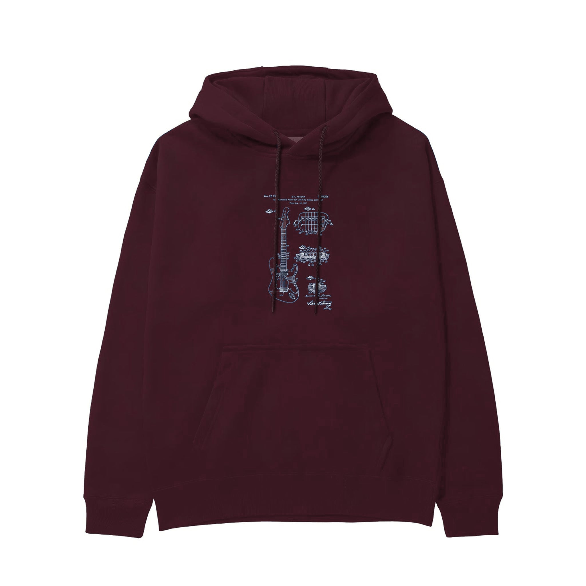 Fender Stratocaster Gitar Hoodie — Bordo — Görsel 1