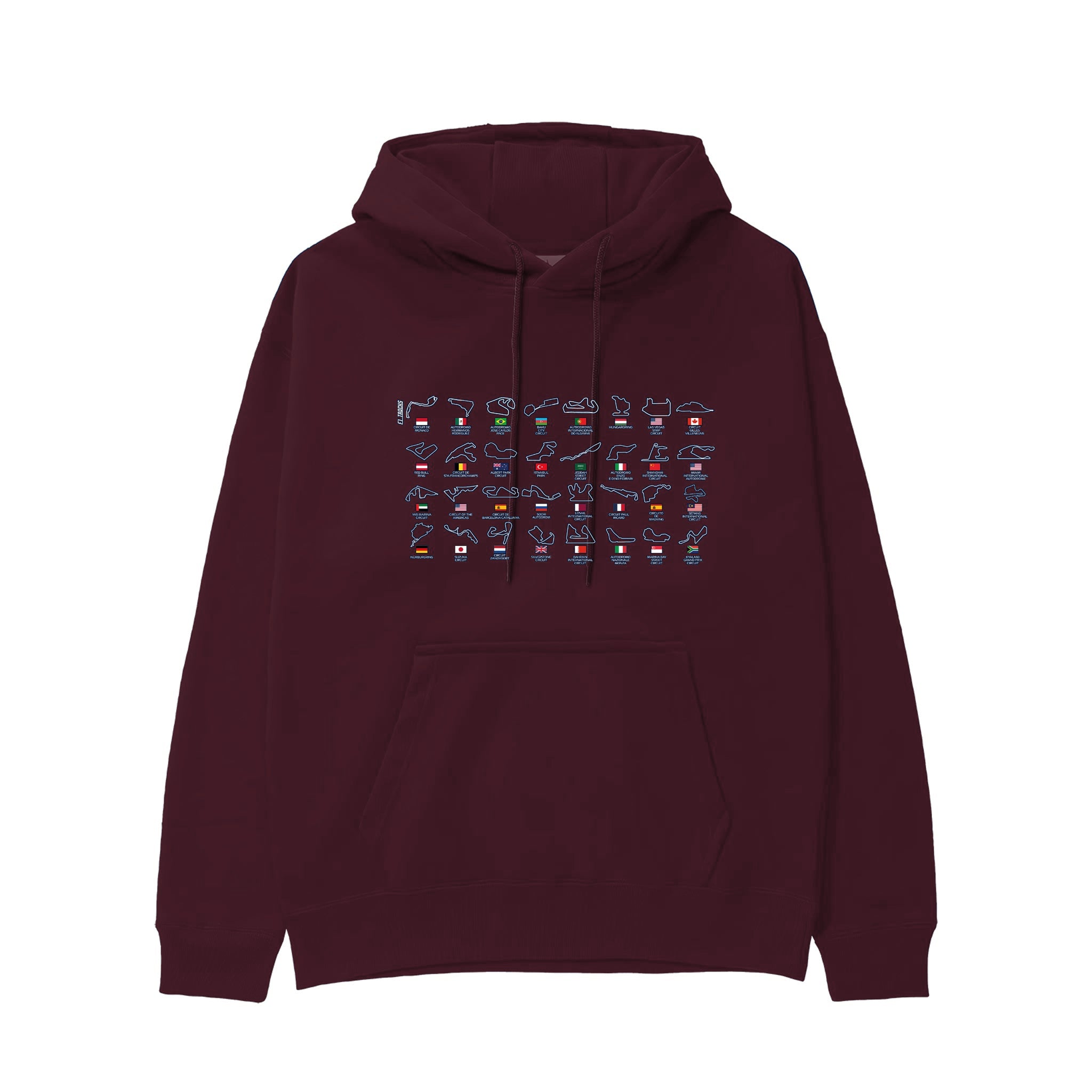 All Tracks / Formula 1 Pistleri Hoodie — Bordo — Görsel 1