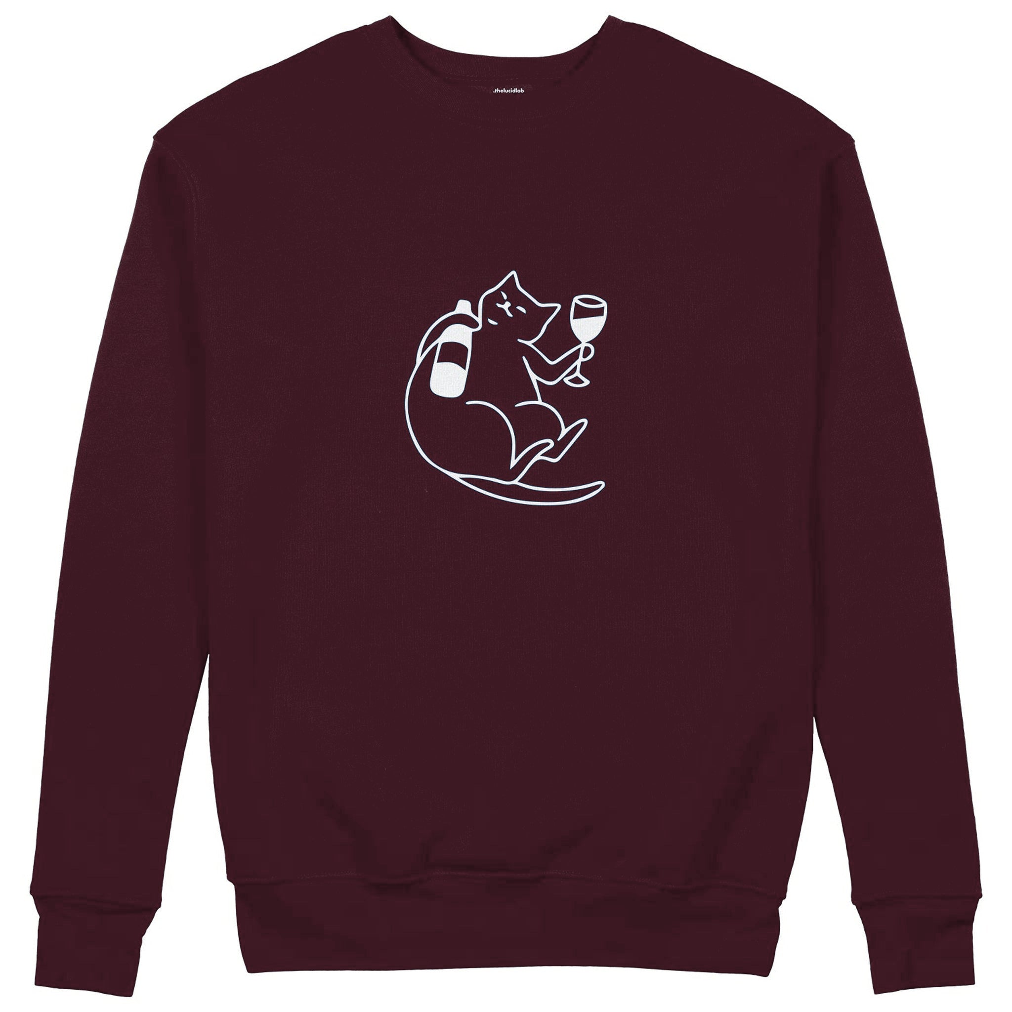 Wine Lover Cat Sweatshirt — Bordo — Görsel 1