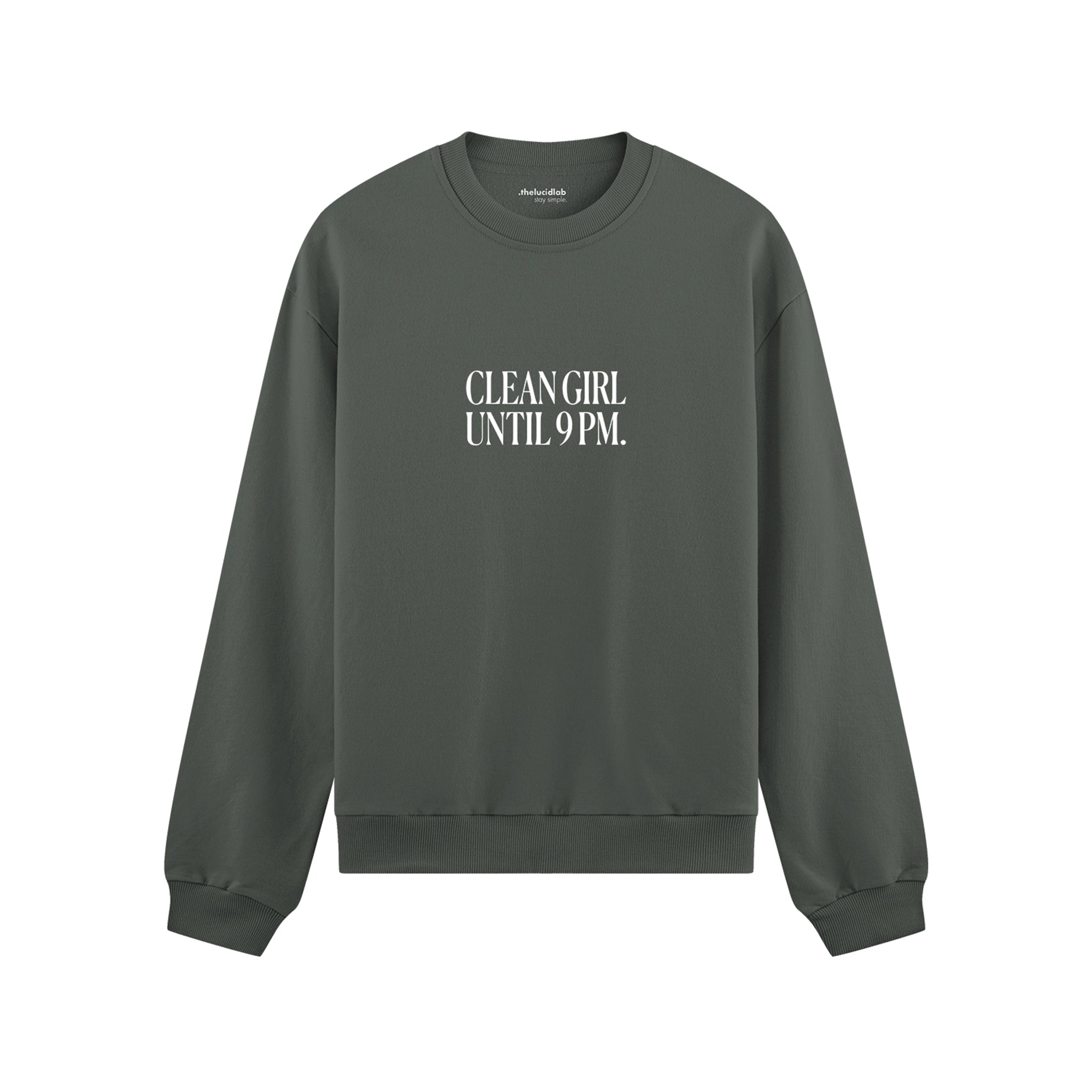 Clean Girl Until 9 PM Oversize Sweatshirt - Antrasit - ön görünüm