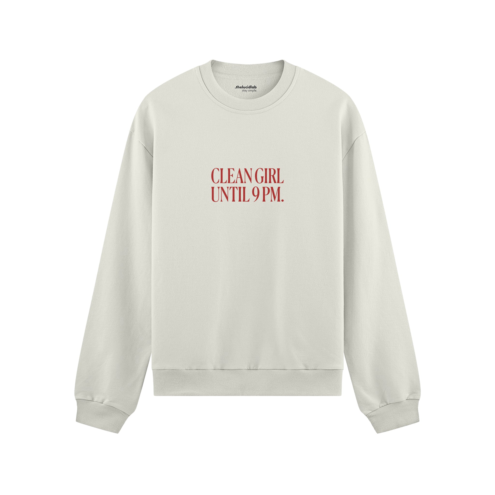 Clean Girl Until 9 PM Oversize Sweatshirt - Beyaz - ön görünüm