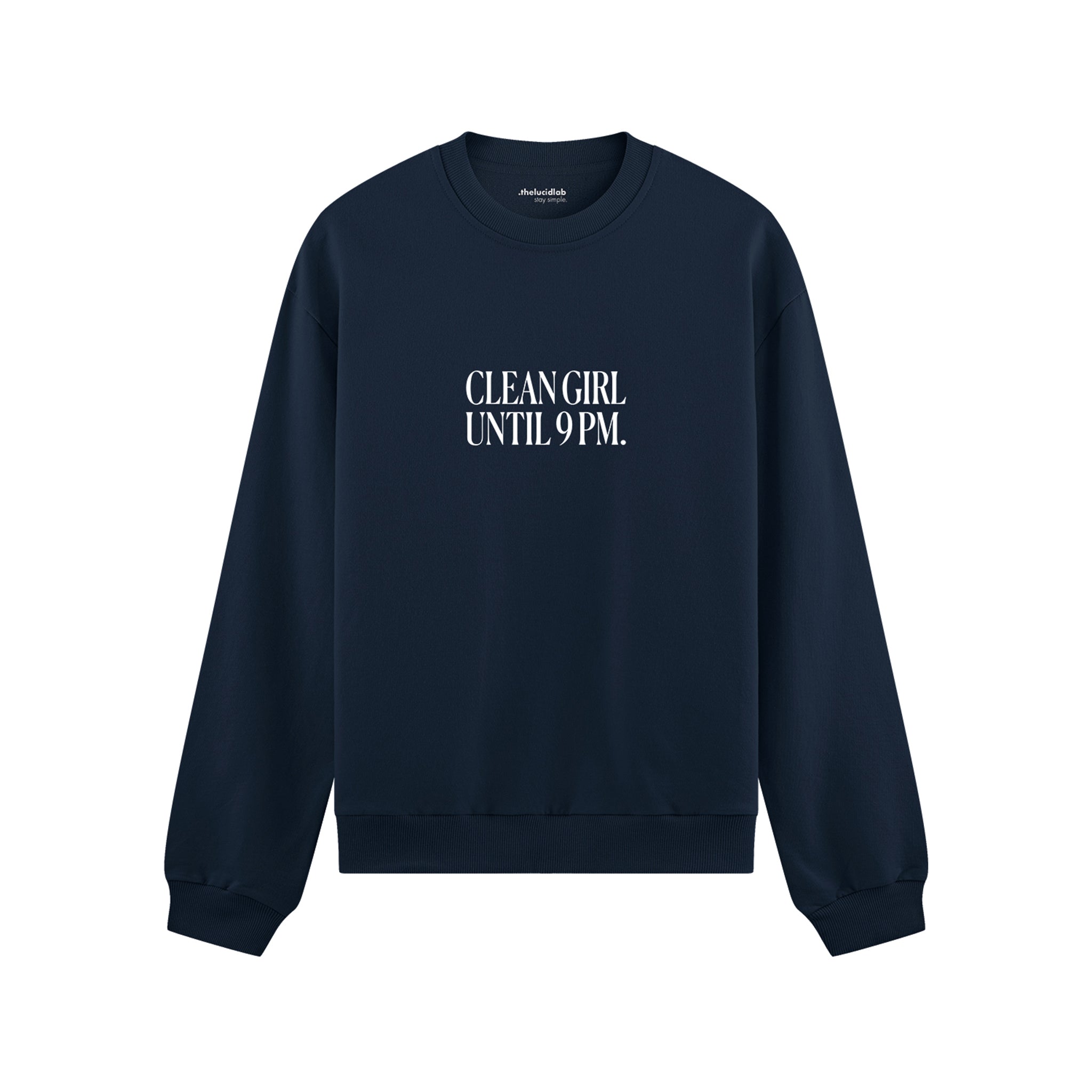 Clean Girl Until 9 PM Oversize Sweatshirt - Lacivert - ön görünüm