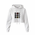 Box Box Box Crop Hoodie — Beyaz — Ön baskı