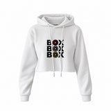 Box Box Box Crop Hoodie — Beyaz — Ön baskı