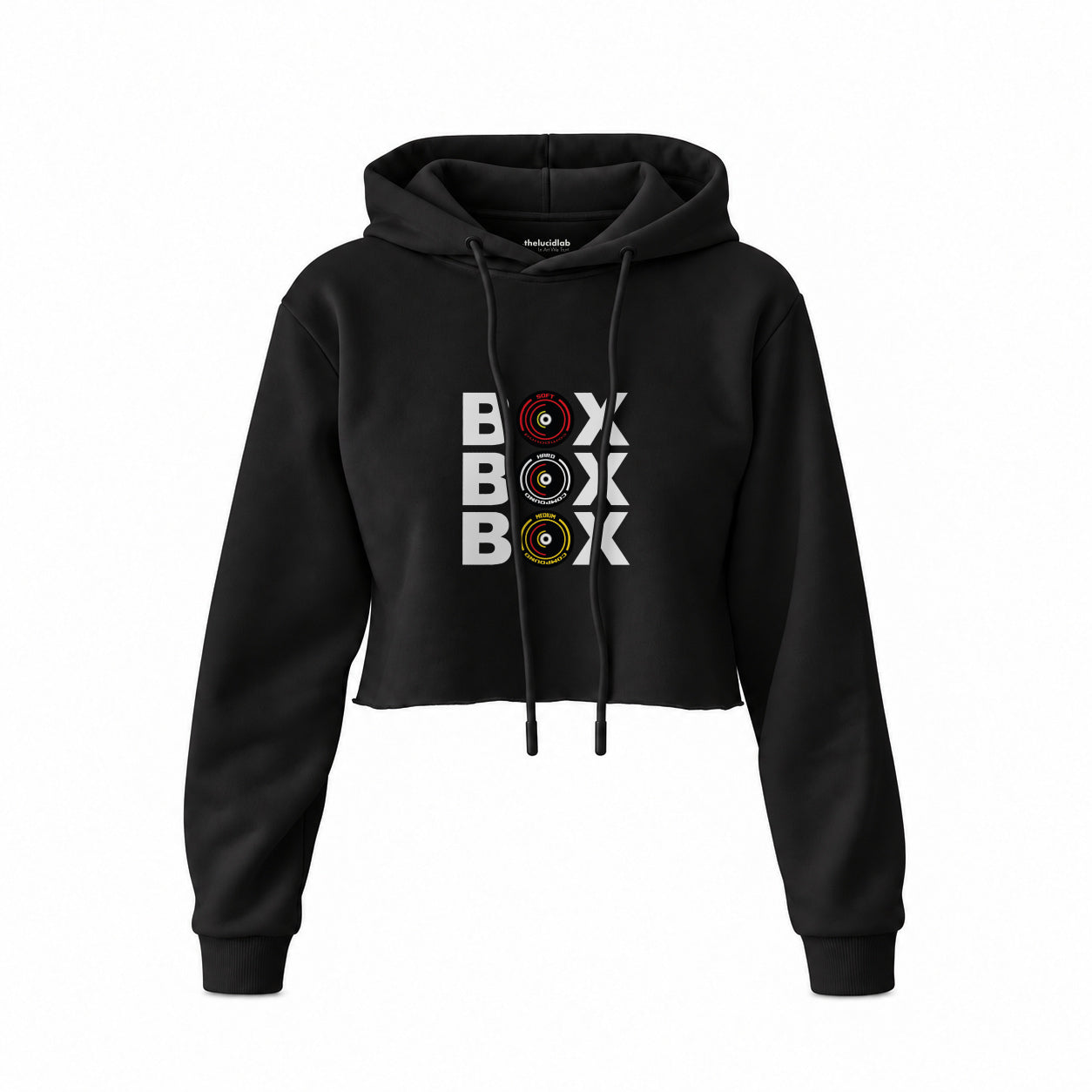 Box Box Box Crop Hoodie — Siyah — Ön baskı