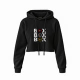 Box Box Box Crop Hoodie — Siyah — Ön baskı