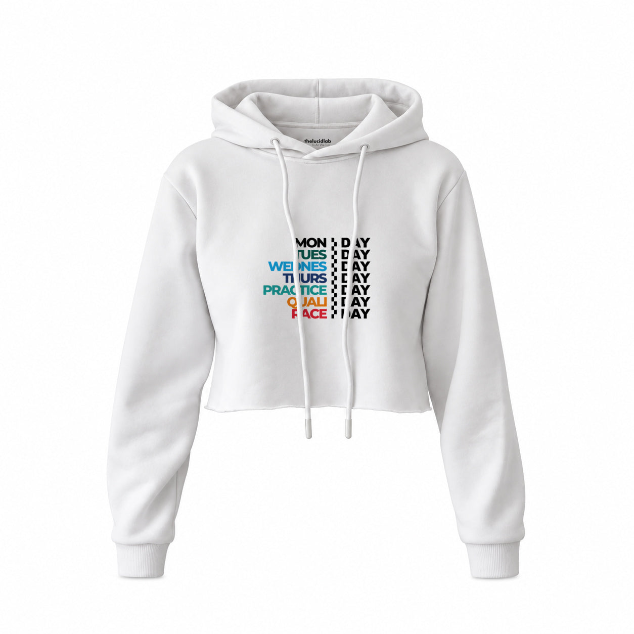 Formula 1 / Week Days Crop Hoodie — Beyaz — Ön baskı