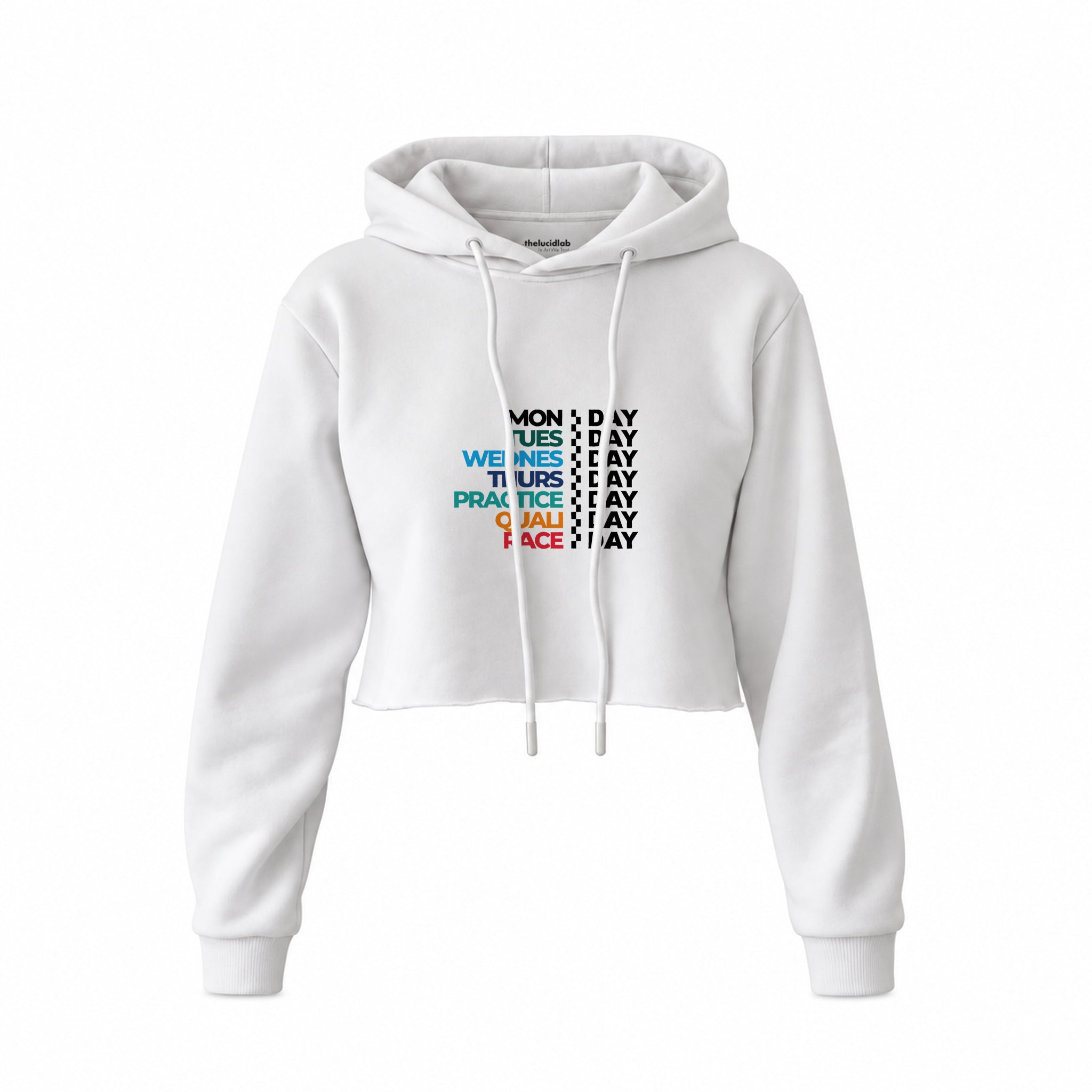 Formula 1 / Week Days Crop Hoodie — Beyaz — Ön baskı