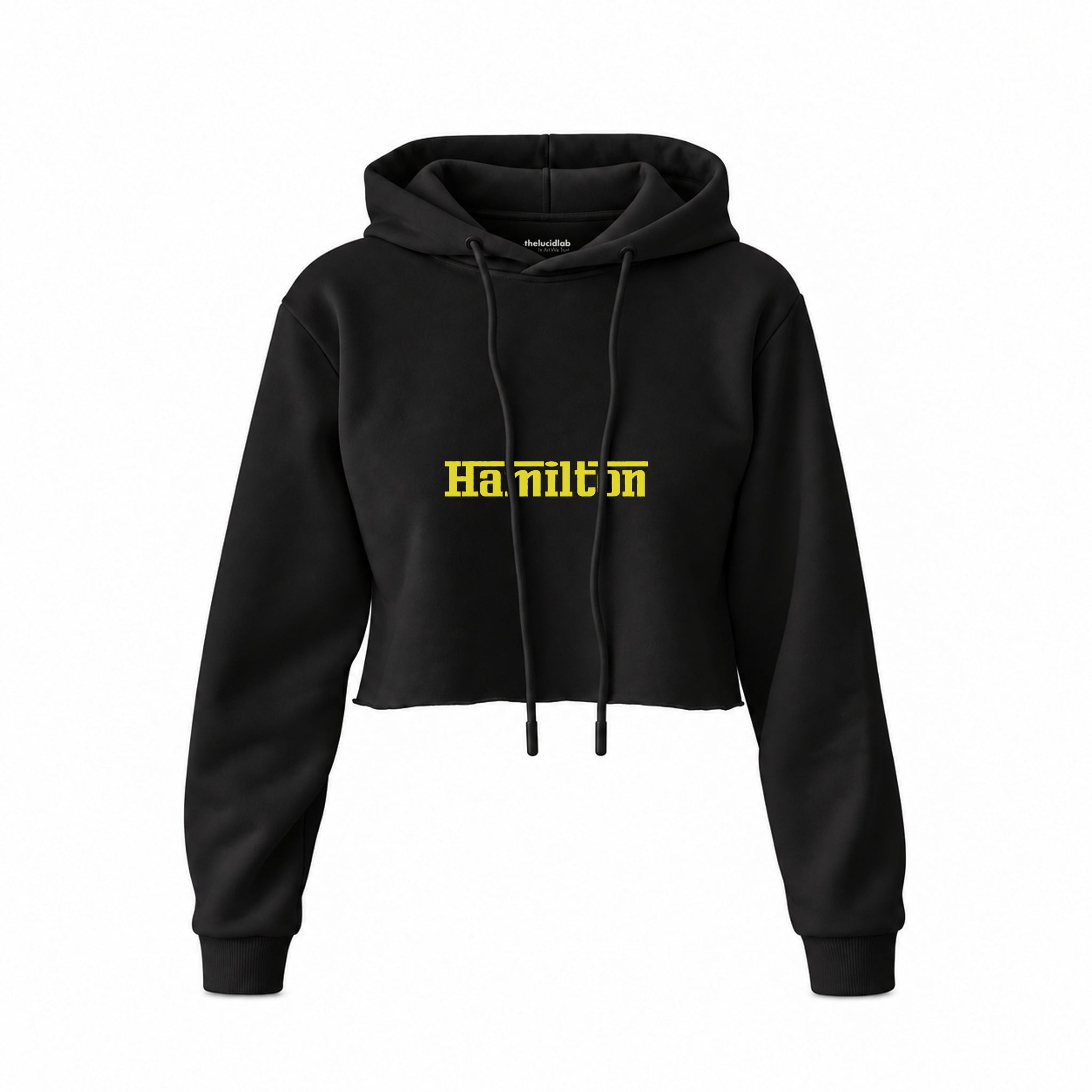 Hamilton / Ferrari Crop Hoodie — Siyah — Ön baskı
