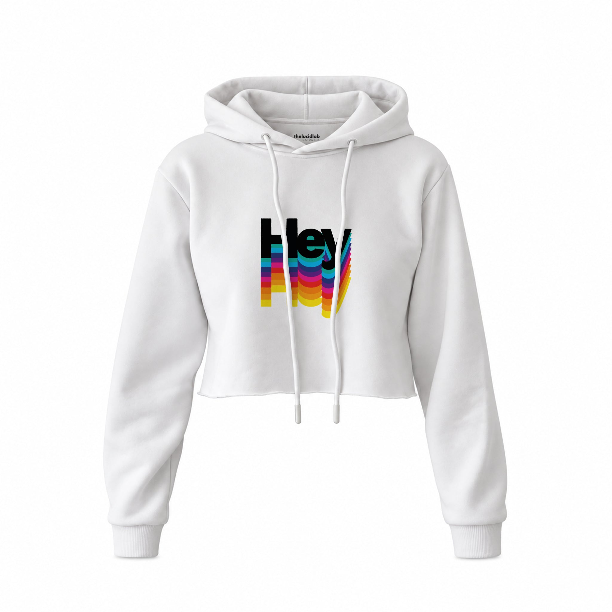 Hey Crop Hoodie — Beyaz — Ön baskı