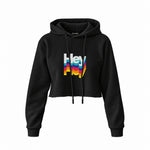 Hey Crop Hoodie — Siyah — Ön baskı