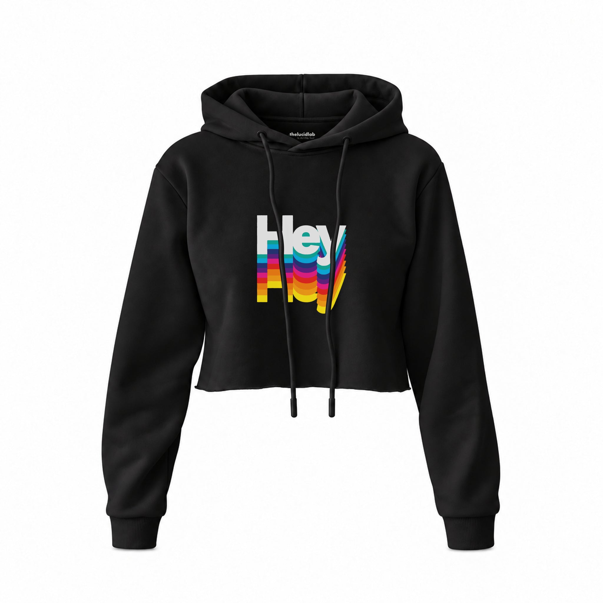 Hey Crop Hoodie — Siyah — Ön baskı