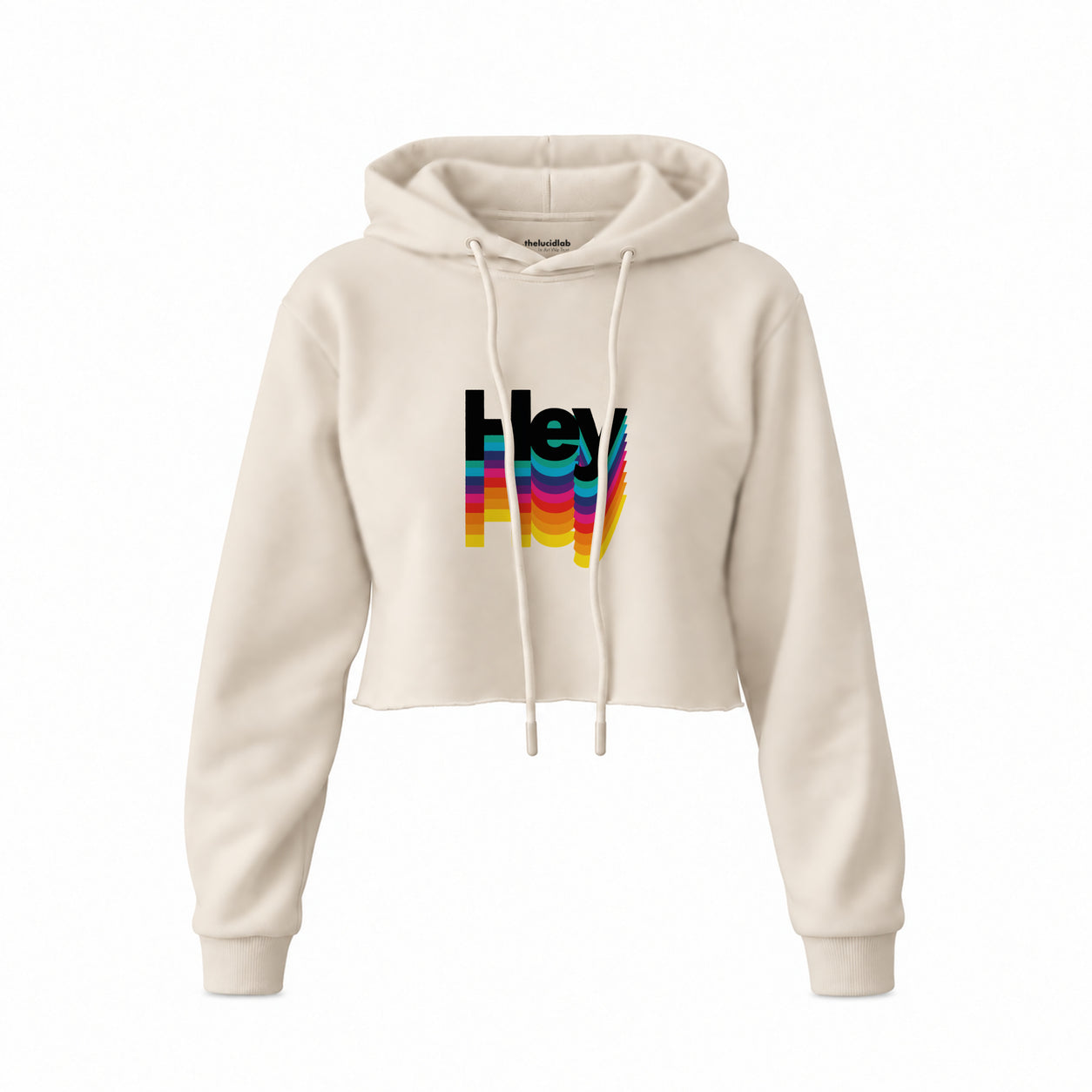 Hey Crop Hoodie — Krem — Ön baskı