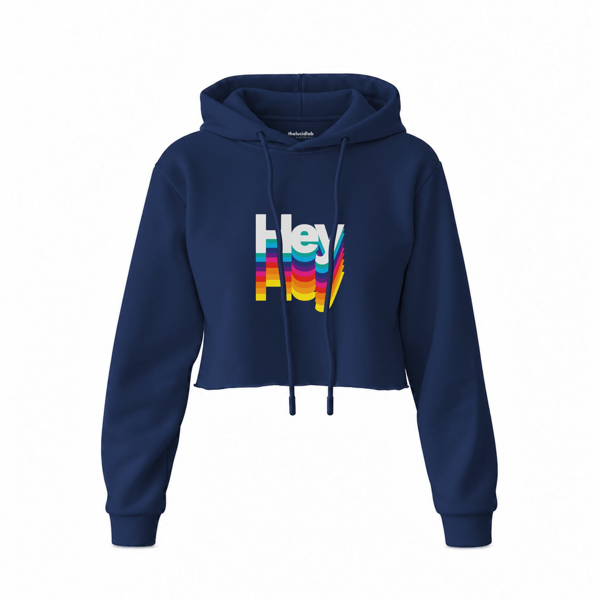 Hey Crop Hoodie — Lacivert — Ön baskı