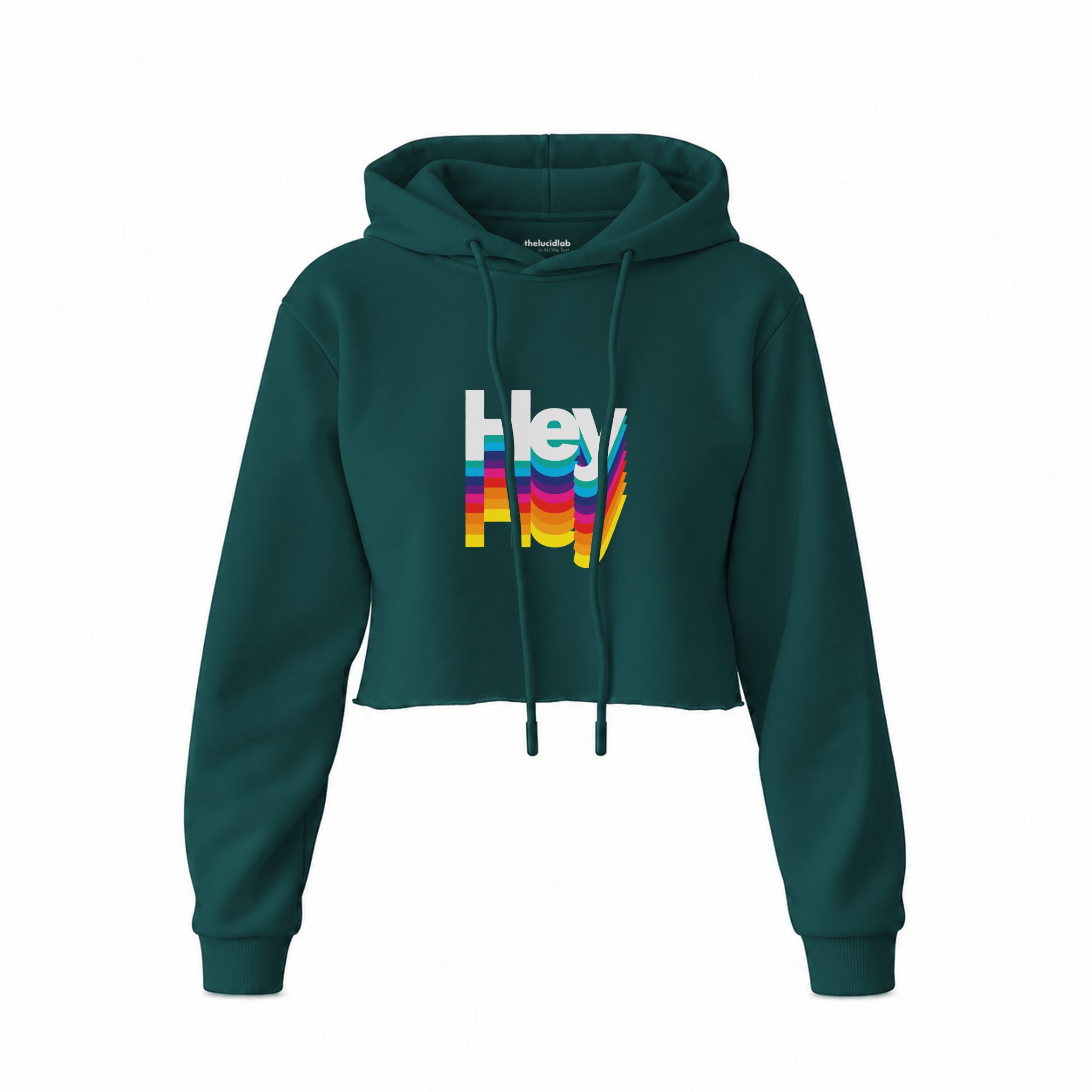 Hey Crop Hoodie — Koyu Yeşil — Ön baskı