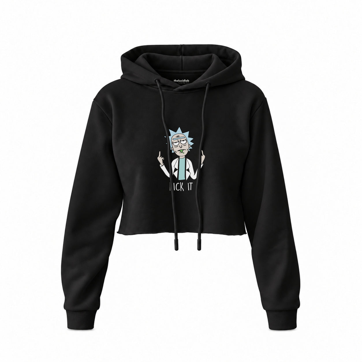 Rick It Crop Hoodie — Siyah — Ön baskı