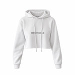 IMPOSSIBLE Crop Hoodie — Beyaz — Ön baskı