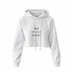 Past Present Future Crop Hoodie — Beyaz — Ön baskı