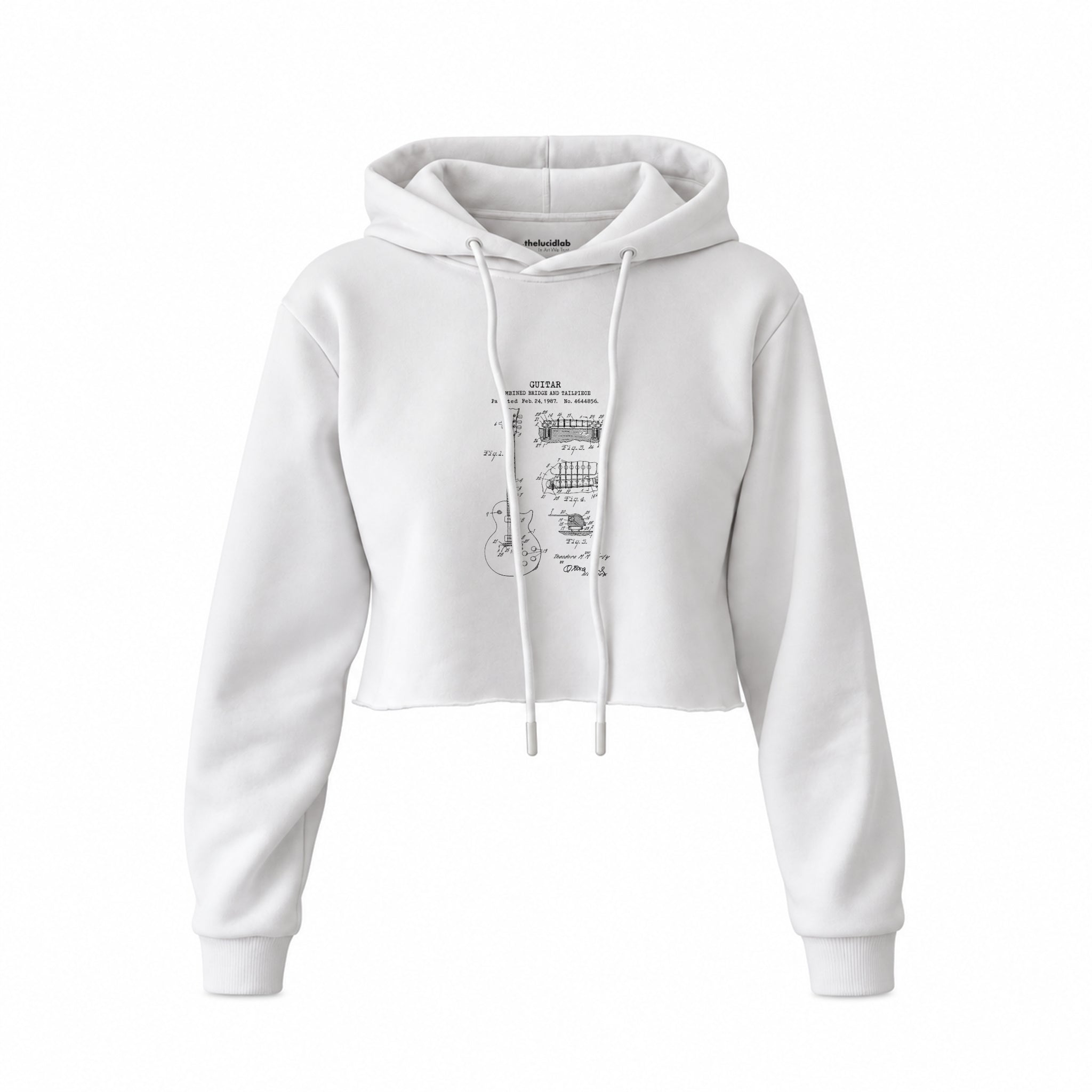 Gibson Les Paul Gitar Crop Hoodie — Beyaz — Ön baskı
