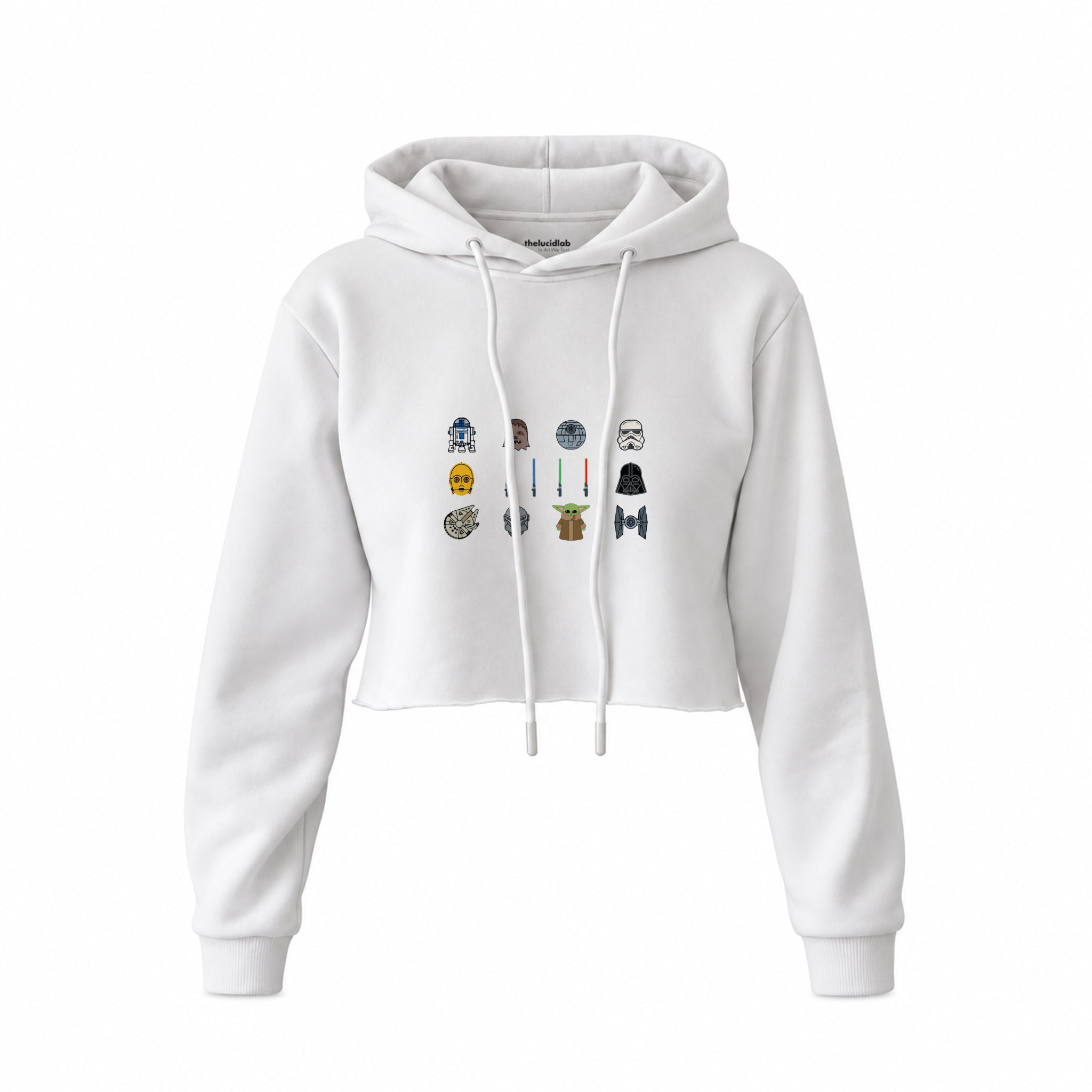 Star Wars Icons Crop Hoodie — Beyaz — Ön baskı