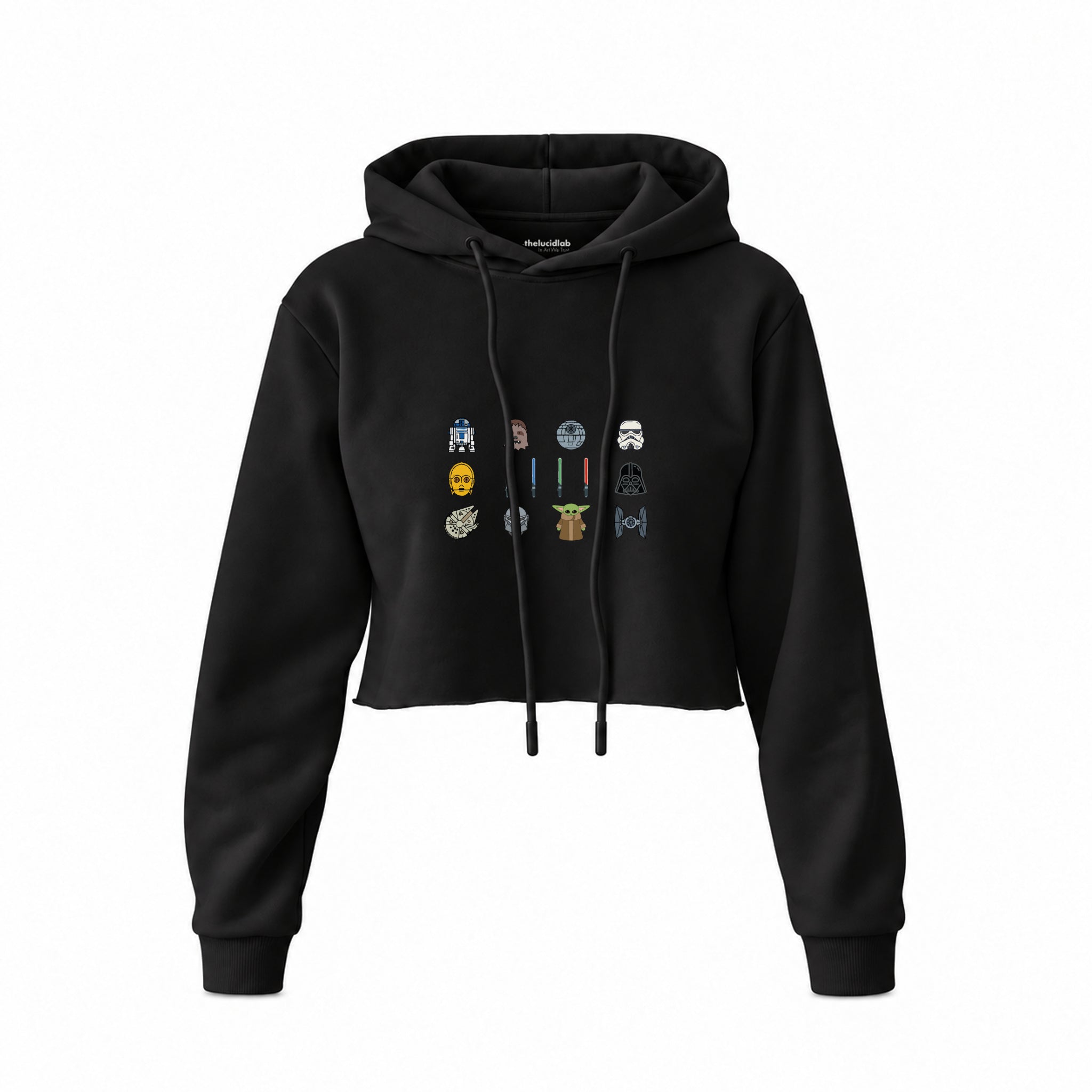 Star Wars Icons Crop Hoodie — Siyah — Ön baskı