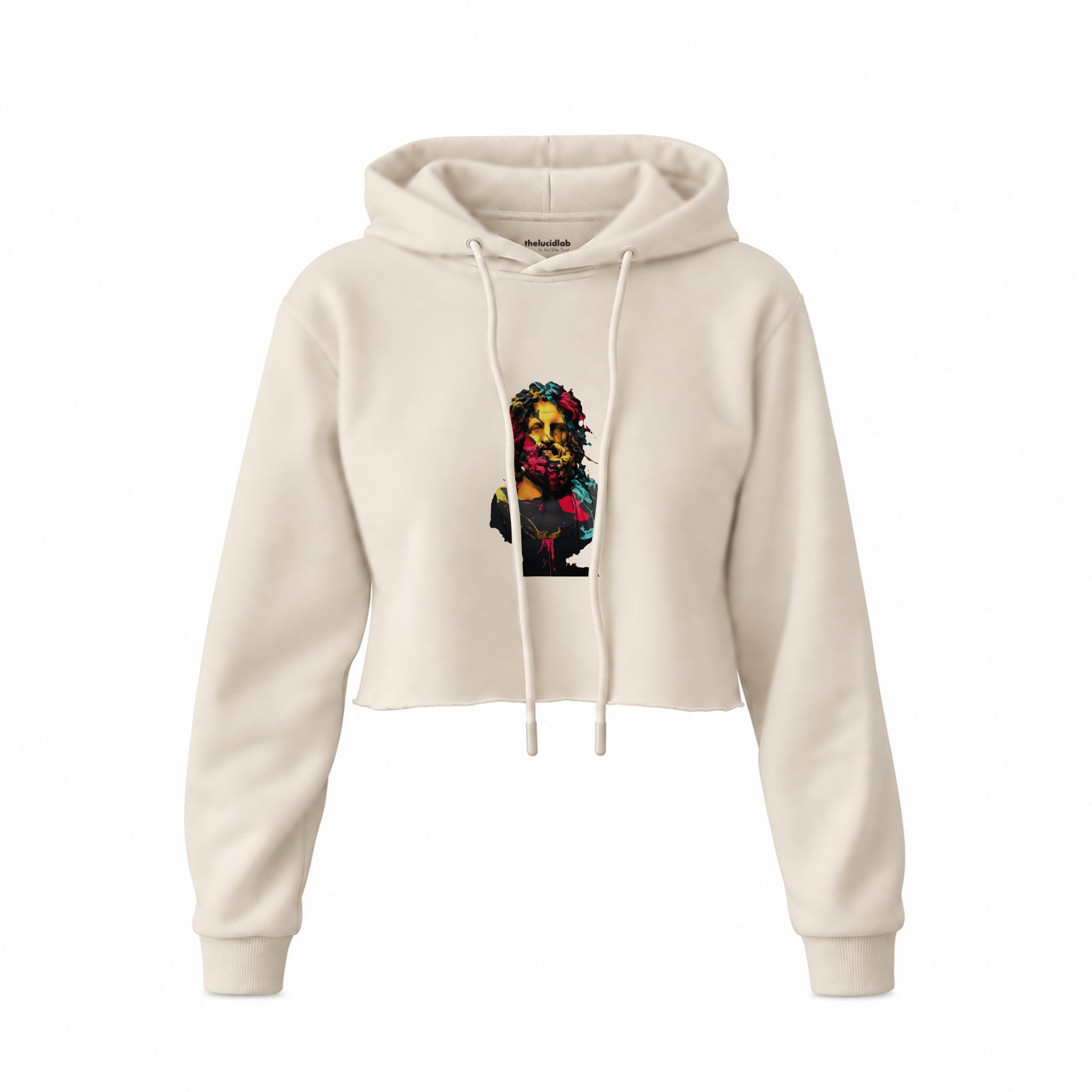 Zeus Crop Hoodie — Krem — Ön baskı