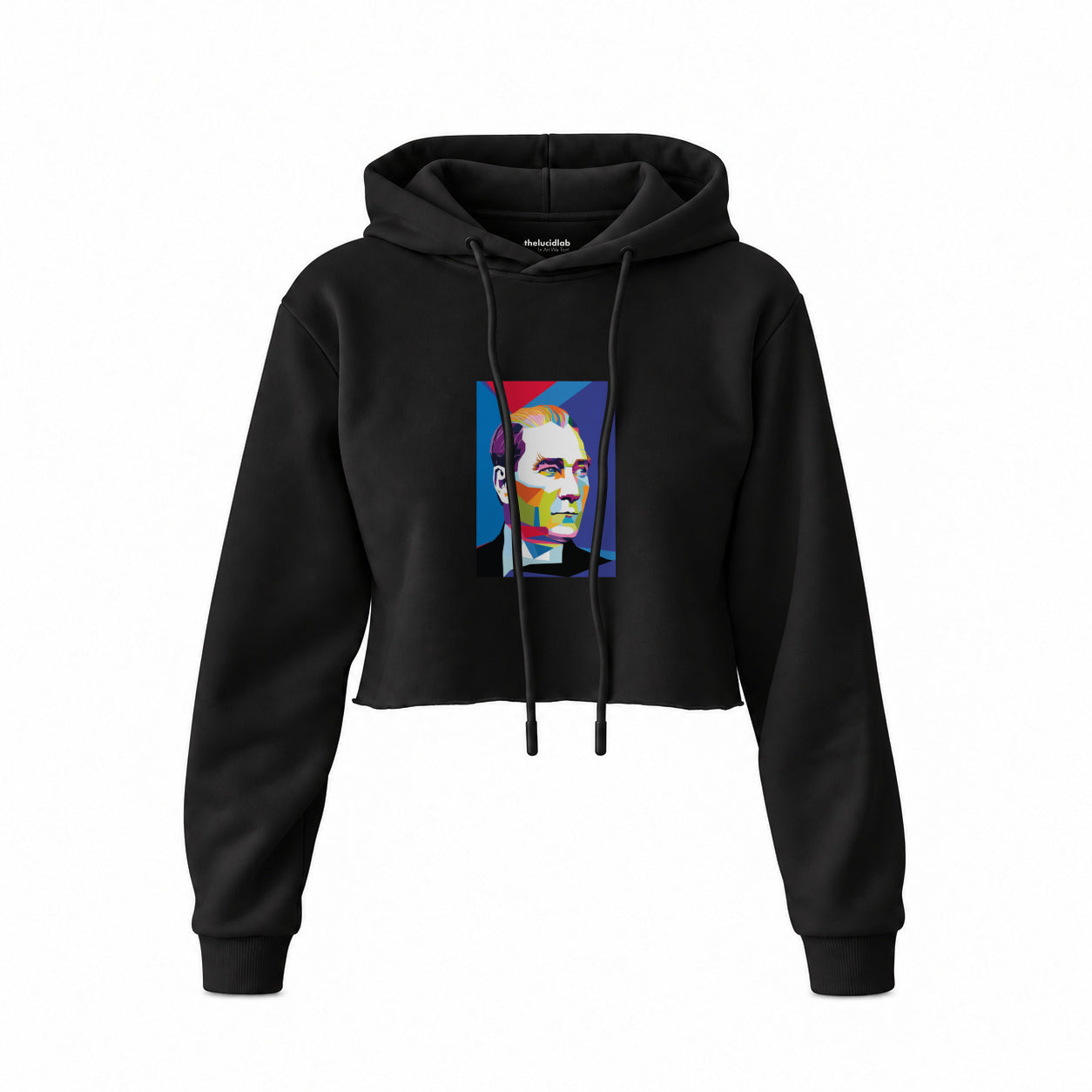 Atatürk Pop Art Crop Hoodie — Siyah — Ön baskı