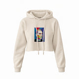 Atatürk Pop Art Crop Hoodie — Krem — Ön baskı