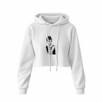 Audrey Hepburn Crop Hoodie — Beyaz — Ön baskı