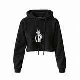 Audrey Hepburn Crop Hoodie — Siyah — Ön baskı