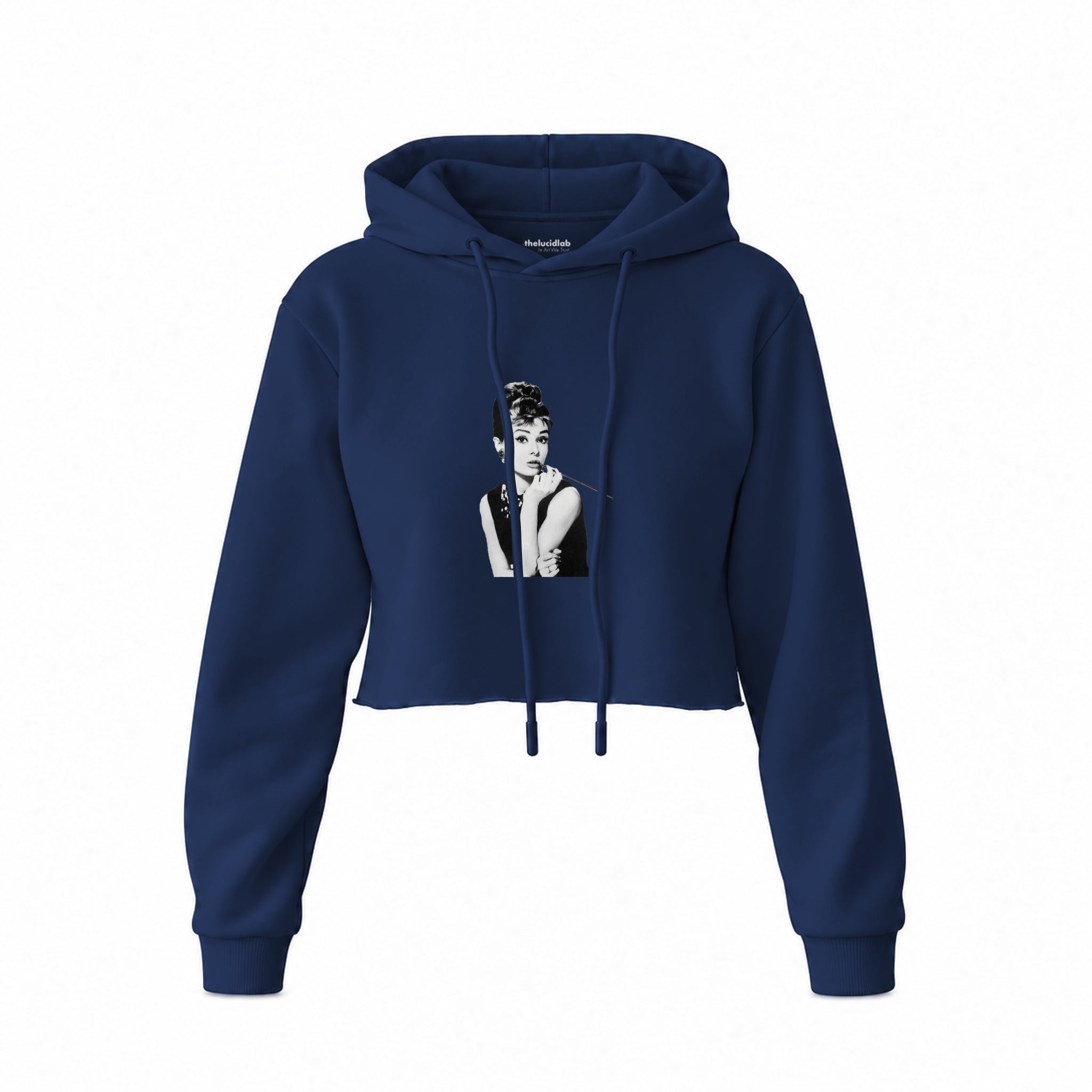 Audrey Hepburn Crop Hoodie — Lacivert — Ön baskı
