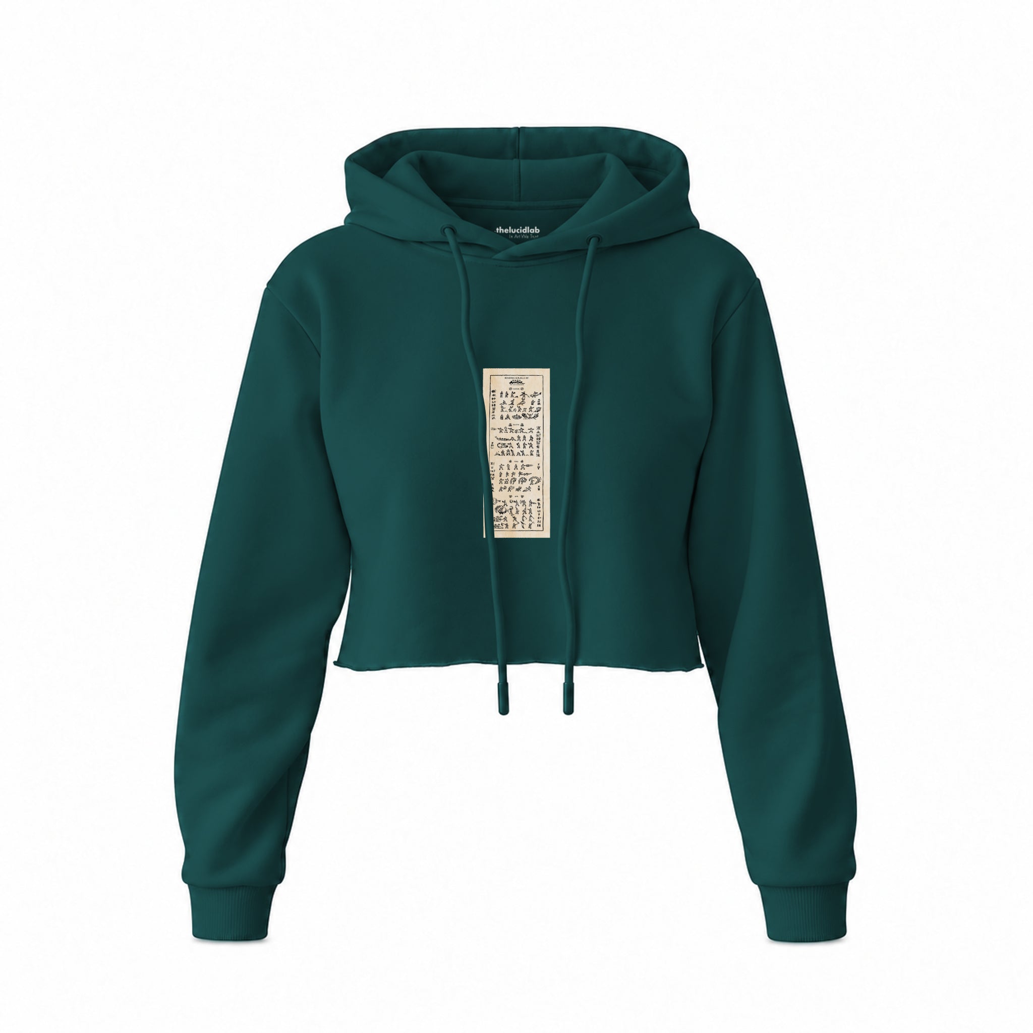 Avatar The Last Airbender Bending Scrolls Crop Hoodie — Koyu Yeşil — Ön baskı