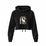 Bauhaus Cat Crop Hoodie — Siyah — Ön baskı