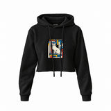 Bauhaus Cat Crop Hoodie — Siyah — Ön baskı